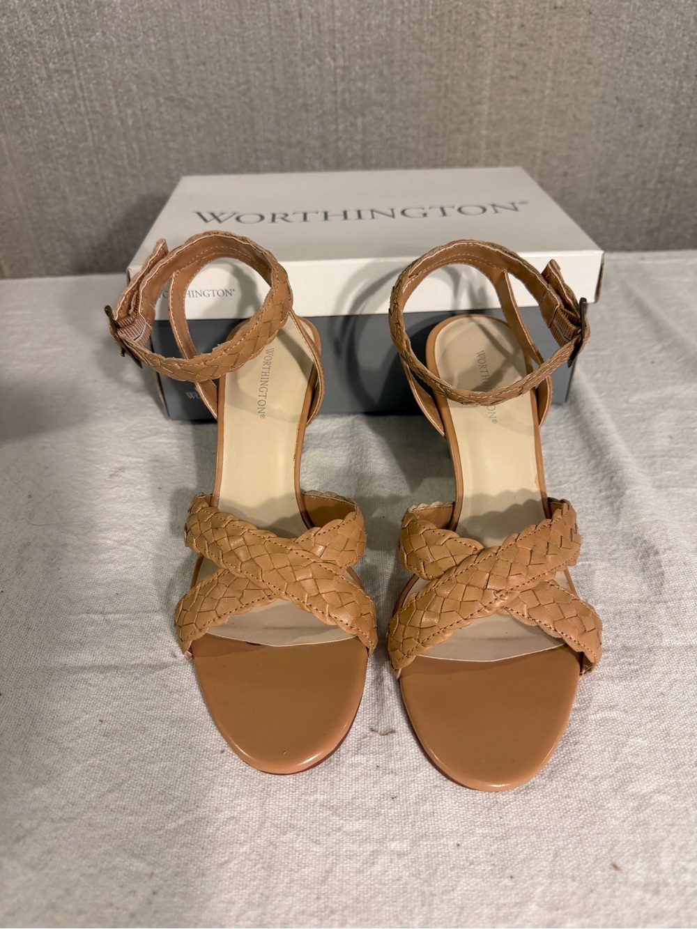 Worthington Braided Tan Ankle-Strap Sandals for Women